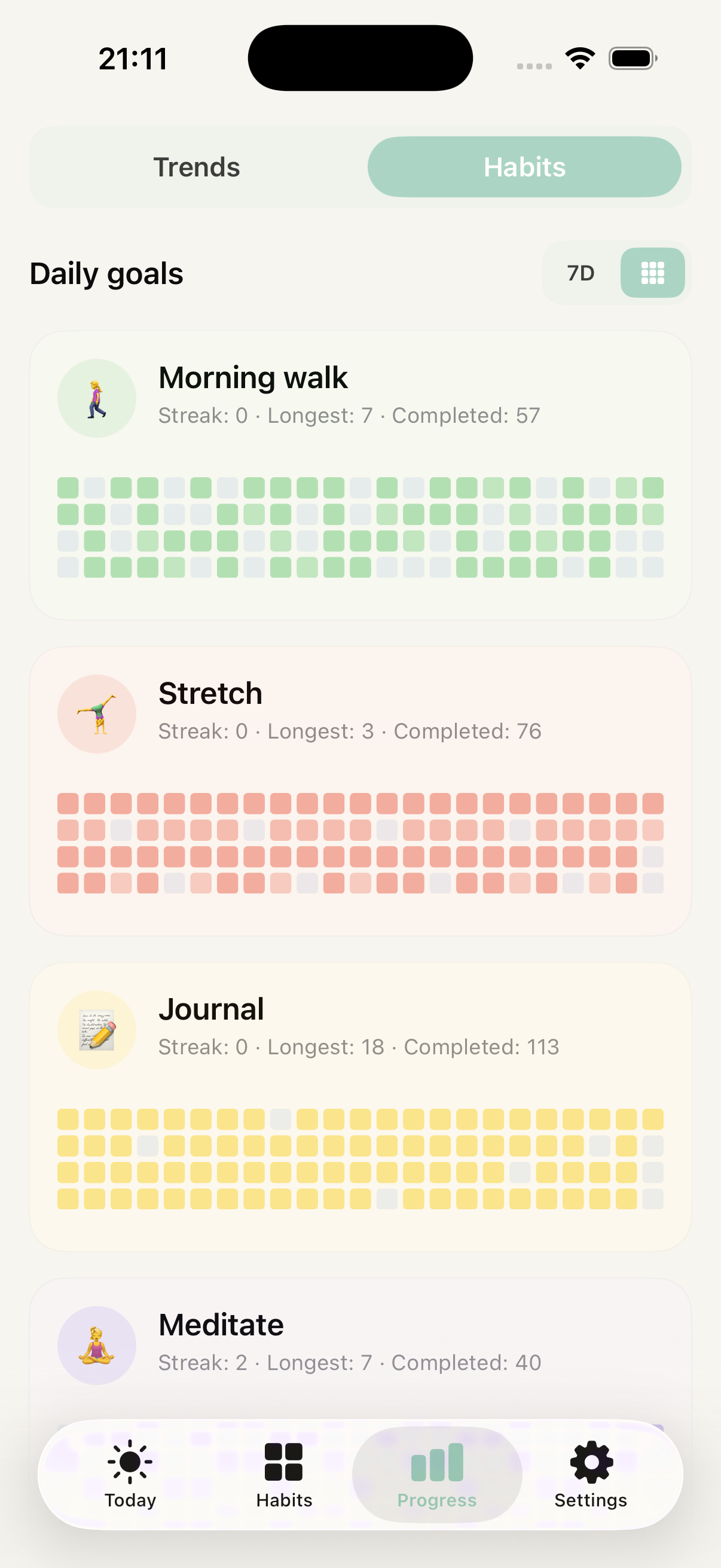 Habit check-in sheet to complete a quantitative daily goal
